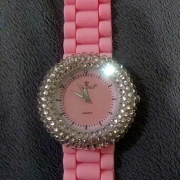 NWOT Pink Quartz Bedazzled Watch - Picture 4 of 8